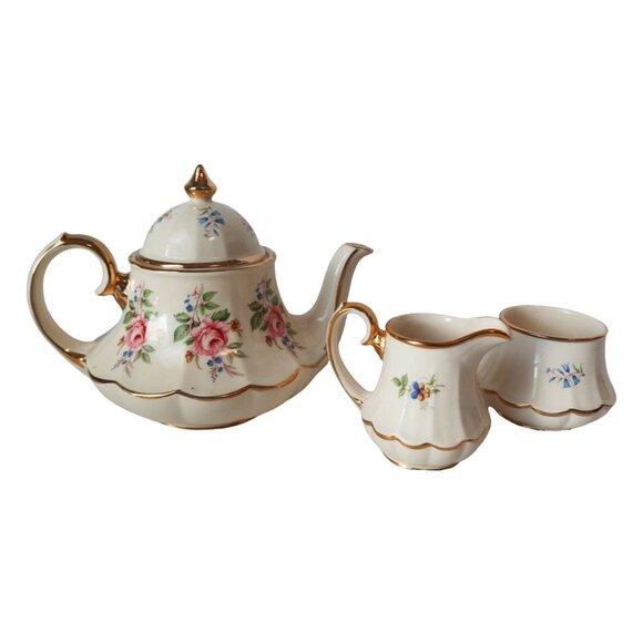 Vintage Sadler Floral Porcelain Teapot And Cream & Sugar Set Made In England - Picture 6 of 6